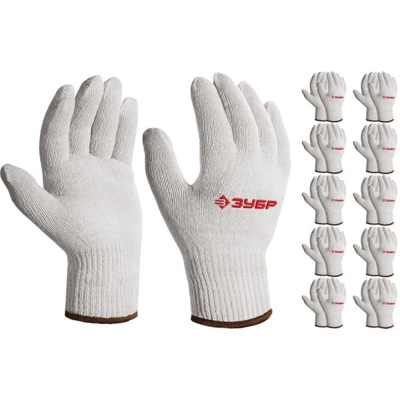 Перчатки без покрытия ЗУБР Оптима L-XL, х/б, 10 класс, 10 пар 11445-XL10