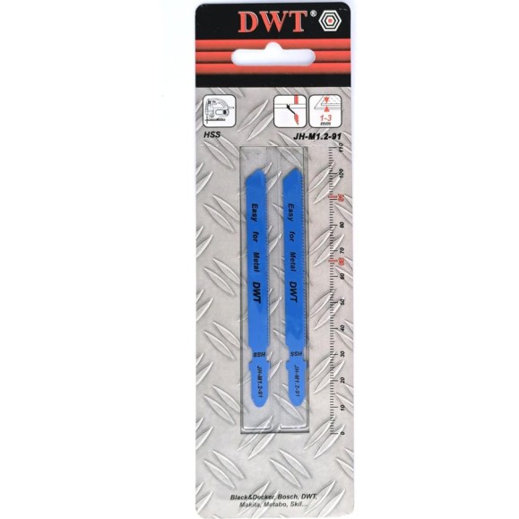 Лобзиковое полотно по металлу, зубчатая пила 1.2 мм, общая длина 91 мм, 2 шт DWT JH-M1.2-91