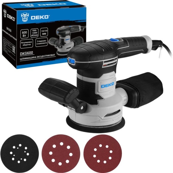 Шлифмашина эксцентриковая сетевая DEKO DKG600, 600 Вт, 125/150 мм 084-1059 Шлифмашина эксцентриковая сетевая DEKO DKG600, 600 Вт, 125/150 мм 084-1059