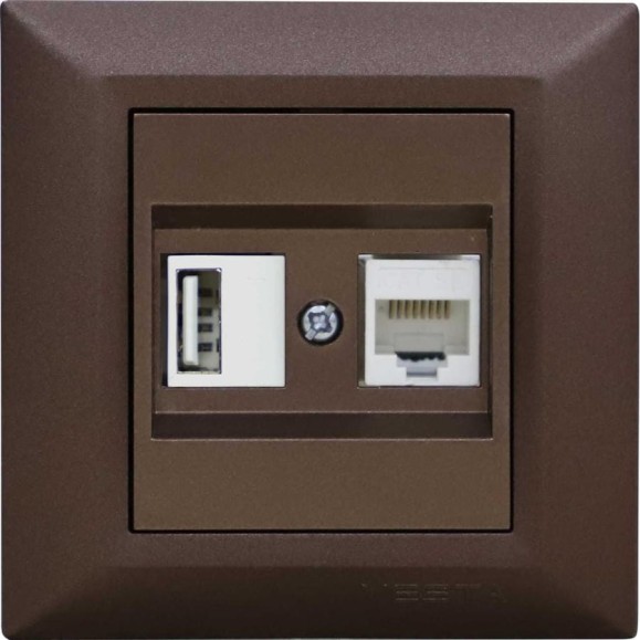 Розетка Metronex Electric Roma Choco для USB + сетевого кабеля LAN FRZ00050204TKR