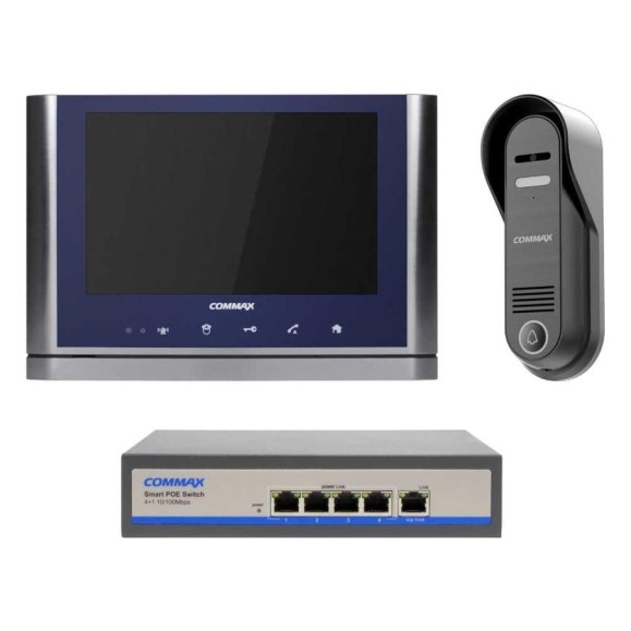 IP Комплект видеодомофона, вызывной панели и коммутатора COMMAX CIOT-1020MSilver+Blue/D20P/H4L2 CIOT-1020MSilver+Blue/CIOT-D20P/CIOT-H4L2