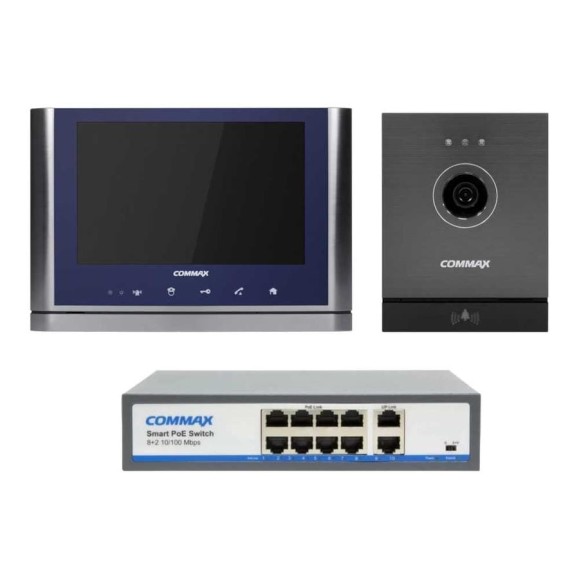 IP Комплект видеодомофона, вызывной панели и коммутатора COMMAX CIOT-1020MSilver+Blue/D21M/H8L2 CIOT-1020MSilver+Blue/CIOT-D21M/CIOT-H8L2
