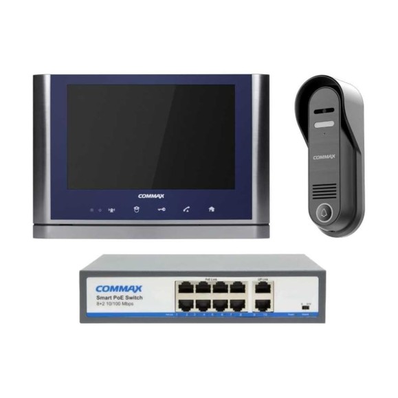 IP Комплект видеодомофона, вызывной панели и коммутатора COMMAX CIOT-1020MSilver+Blue/D20P/H8L2 CIOT-1020MSilver+Blue/CIOT-D20P/CIOT-H8L2