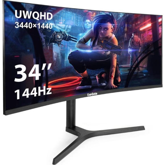 Монитор ExeGate изогнутый игровой 144 Гц 34" Combat EC3407TA VA Curved R1800 LED Grade A+, UltraWide QHD 3440x1440 144Гц, 300cd/m2, 4000:1, 178/178, 1ms, 2 296284 Монитор ExeGate изогнутый игровой 144 Гц 34" Combat EC3407TA VA Curved R1800 LED Grade A+, UltraWide QHD 3440x1440 144Гц, 300cd/m2, 4000:1, 178/178, 1ms, 2 296284