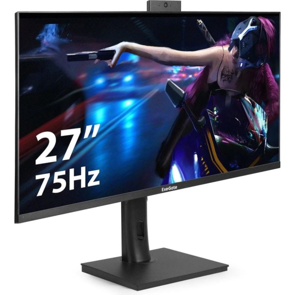 Монитор ExeGate со встроенной веб-камерой и аудио 27" SuperView EV2707TA IPS LED Grade A+, FHD, 1920x1080 75Гц, 16:9, 250cd/m2, 1000:1, 178/178, 5ms, Speak 297249