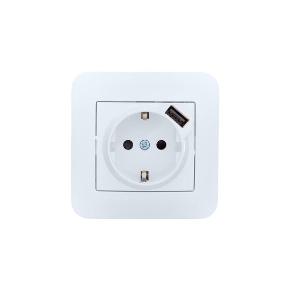 Розетка Lezard ASTI с заземлением + USB разъём белая 7081-0202-181