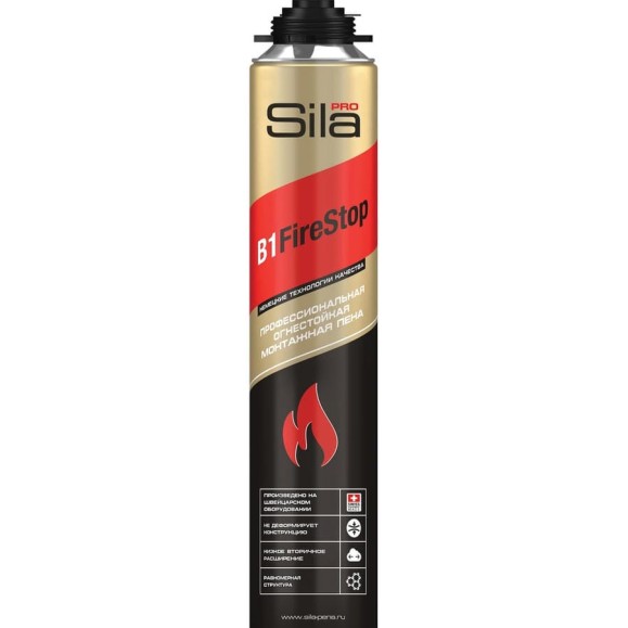 Профессиональная монтажная пена Sila Упаковка Pro B1 Firestop, огнестойкая, 750 мл, 1 упаковка 12 штук SPFR45/12
