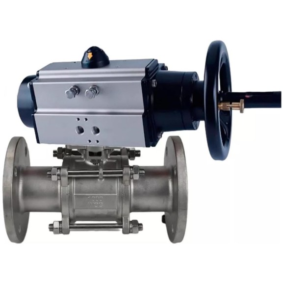 Шаровой кран DN.ru КШФПТ-ISO.316.180 Ду80 Ру25 с пневмоприводом D160-31008