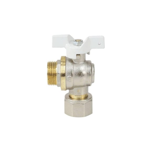 Кран шаровой латунный Aquasfera 1123 Standard никелированный, Ду20, Ру30, резьба/накидная гайка, угловой, бабочка 1123-02 107-8055