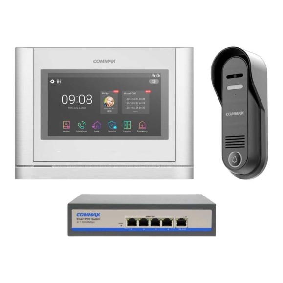 IP Комплект видеодомофона, вызывной панели и коммутатора COMMAX CIOT-1020MWhite/D20P/H4L2 CIOT-1020MWhite/CIOT-D20P/CIOT-H4L2