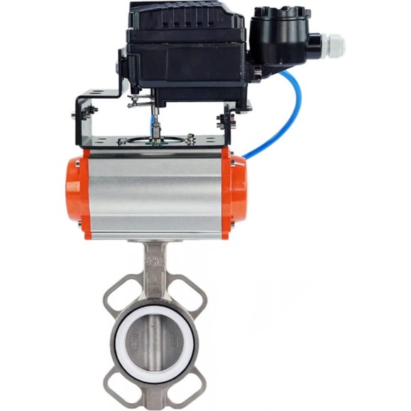 Затвор DN.ru 316L-316L-PTFE Ду50 Ру16 с пневмоприводом, пневмопозиционером D050-09604 Затвор DN.ru 316L-316L-PTFE Ду50 Ру16 с пневмоприводом, пневмопозиционером D050-09604