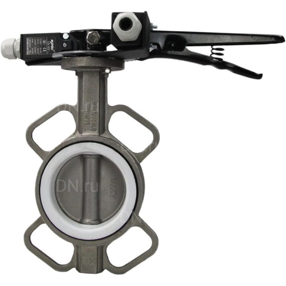 Затвор DN.ru 316L-316L-PTFE Ду80 Ру16 с рукояткой и концевыми датчиками D050-13648