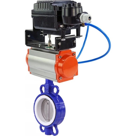 Затвор DN.ru WCB-316L-PTFE Ду65 Ру16 с пневмоприводом, пневмопозиционером D050-09531