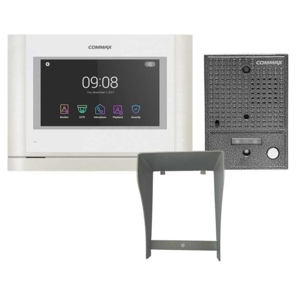 Комплект видеодомофона и вызывной панели COMMAX CDV-70MF(белый)/DRC-4CGN2(серебро)+Козырек Комплект видеодомофона и вызывной панели COMMAX CDV-70MF(белый)/DRC-4CGN2(серебро)+Козырек