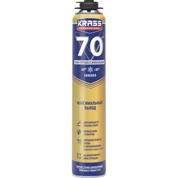 Пена монтажная KRASS Professional V70 пистолетная, зима, 0,89 л ЛА-00003187