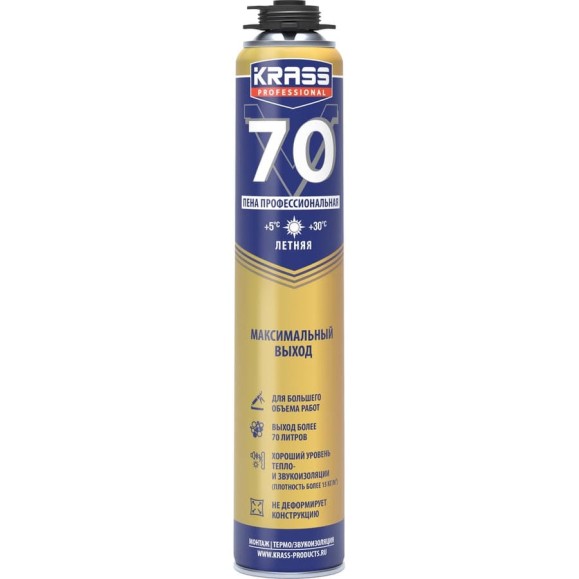 Пена монтажная KRASS Professional V70 пистолетная, 0,89 л ЛА-00003186
