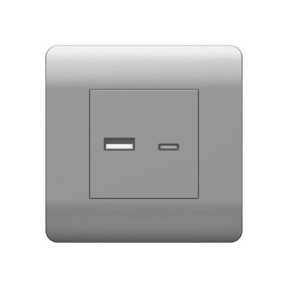 Розетка USB CHINT NEW3-E тип A+C 5В/2.1А серебро  431451