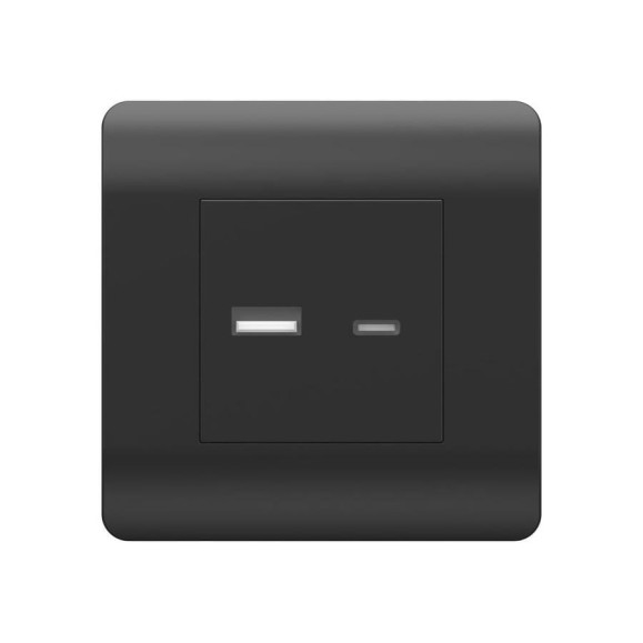 Розетка USB CHINT NEW3-E тип A+C 5В/2.1А черный 431501