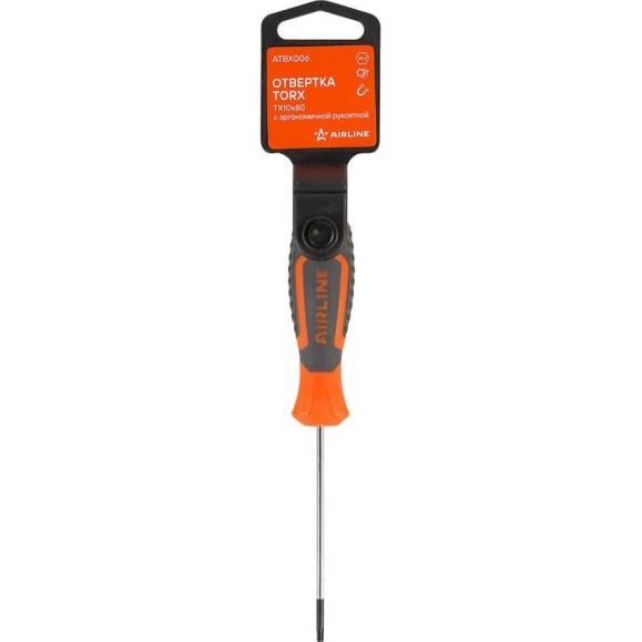 Отвертка TORX Airline TX10x80 с эргономичной рукояткой, магнитная, пластиковый подвес ATBX006 Отвертка TORX Airline TX10x80 с эргономичной рукояткой, магнитная, пластиковый подвес ATBX006