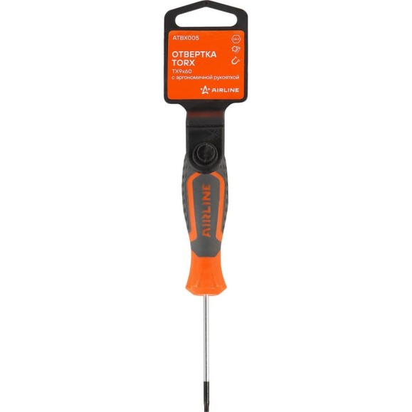 Отвертка TORX Airline TX9x60 с эргономичной рукояткой, магнитная, пластиковый подвес ATBX005 Отвертка TORX Airline TX9x60 с эргономичной рукояткой, магнитная, пластиковый подвес ATBX005