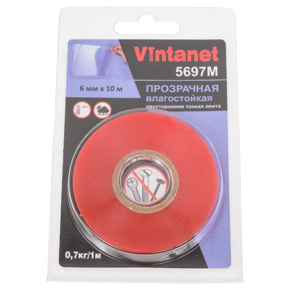 Двусторонняя лента на ПЭТ основе Vintanet 5697М прозрачная, влагостойкая, 6 мм х 10 м 5697M 6MMX10M Двусторонняя лента на ПЭТ основе Vintanet 5697М прозрачная, влагостойкая, 6 мм х 10 м 5697M 6MMX10M