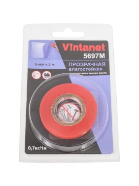 Двусторонняя лента на ПЭТ основе Vintanet 5697М прозрачная, влагостойкая, 6 мм х 5 м 5697M 6MMX5M