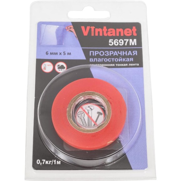 Двусторонняя лента на ПЭТ основе Vintanet 5697М прозрачная, влагостойкая, 6 мм х 5 м 5697M 6MMX5M Двусторонняя лента на ПЭТ основе Vintanet 5697М прозрачная, влагостойкая, 6 мм х 5 м 5697M 6MMX5M