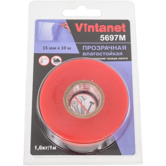 Двусторонняя лента на ПЭТ основе VINTANET 5697М, прозрачная, влагостойкая, 15 мм, 10 м 5697M 15MMX10M Двусторонняя лента на ПЭТ основе VINTANET 5697М, прозрачная, влагостойкая, 15 мм, 10 м 5697M 15MMX10M