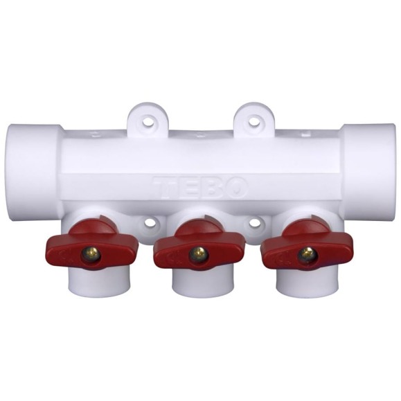Коллектор с красными ручками TEBO PPR 32x20 3 выхода 030091211 Коллектор с красными ручками TEBO PPR 32x20 3 выхода 030091211