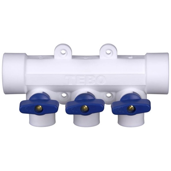 Коллектор с синими ручками TEBO PPR 32x20 3 выхода 030091212 Коллектор с синими ручками TEBO PPR 32x20 3 выхода 030091212