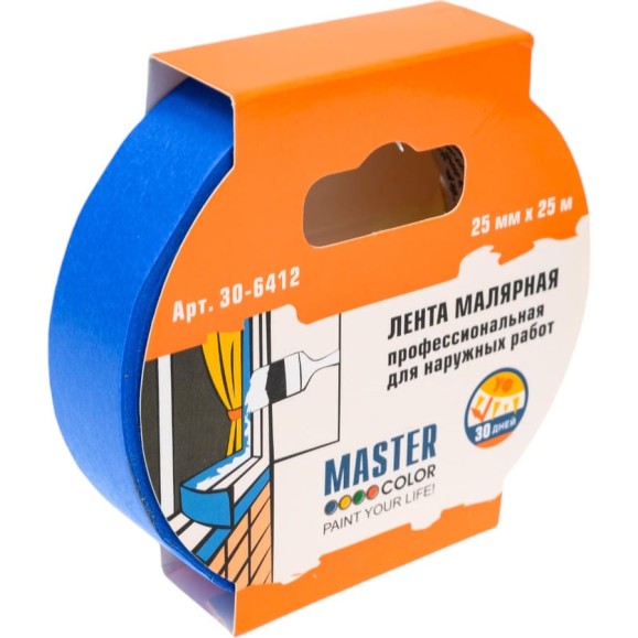 Малярная лента MASTER COLOR синяя, для наружных работ, 25 мм x 25 м 30-6412