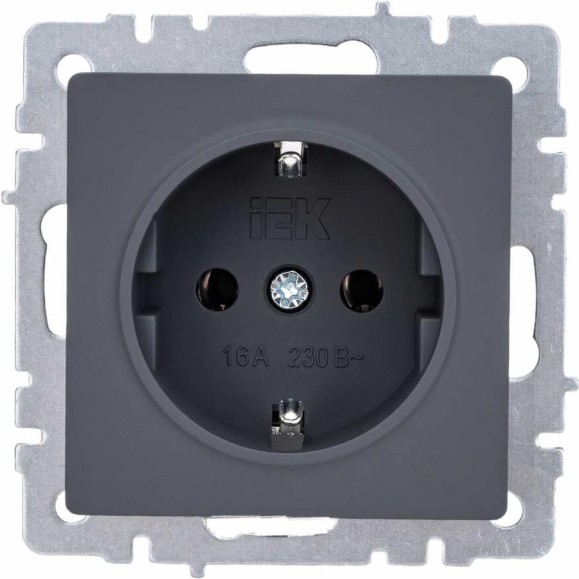 1-местная розетка IEK Brite рс11-1-0-брг с заземлением, без защитных шторок, 16А, графит BR-R11-16-K53 1-местная розетка IEK Brite рс11-1-0-брг с заземлением, без защитных шторок, 16А, графит BR-R11-16-K53