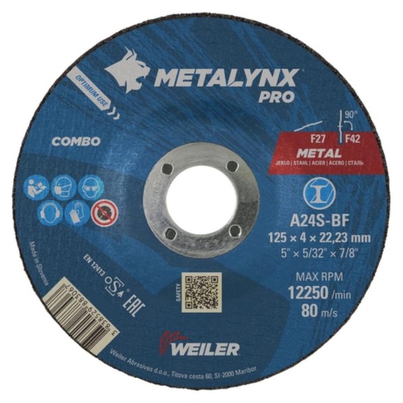 Круг шлифовально-отрезной по металлу Metalynx COMBO 125x4.0x22.23, А24S-BF, F27-42 SKORPIO 3838529883067 Круг шлифовально-отрезной по металлу Metalynx COMBO 125x4.0x22.23, А24S-BF, F27-42 SKORPIO 3838529883067