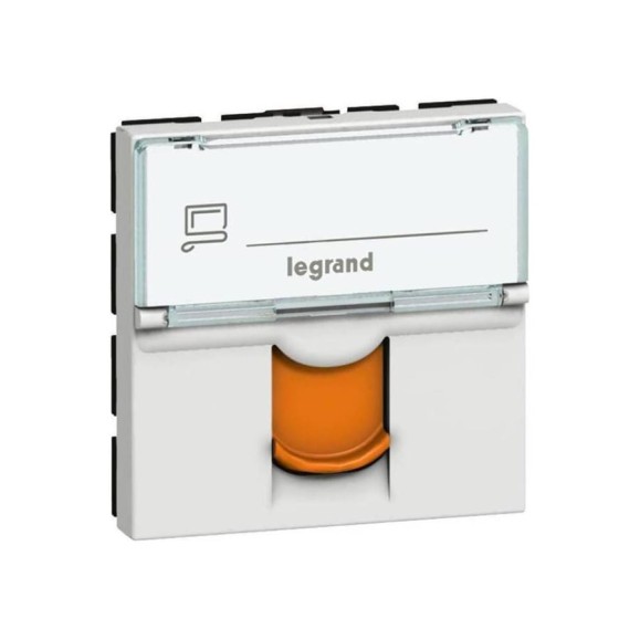 Розетка RJ 45 Legrand программа Mosaic категория 6, FTP, 2 модуля, белый с оранжевой шторкой 076523