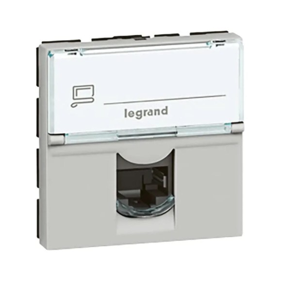 Розетка RJ 45 Legrand программа Mosaic категория 6, UTP, 2 модуля, алюминий 079465