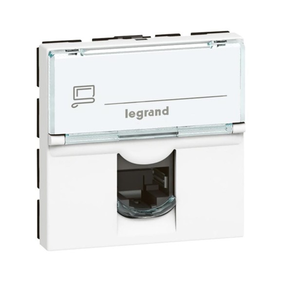 Розетка RJ 45 Legrand программа Mosaic категория 6, UTP, 90, 2 модуля, белый 076591
