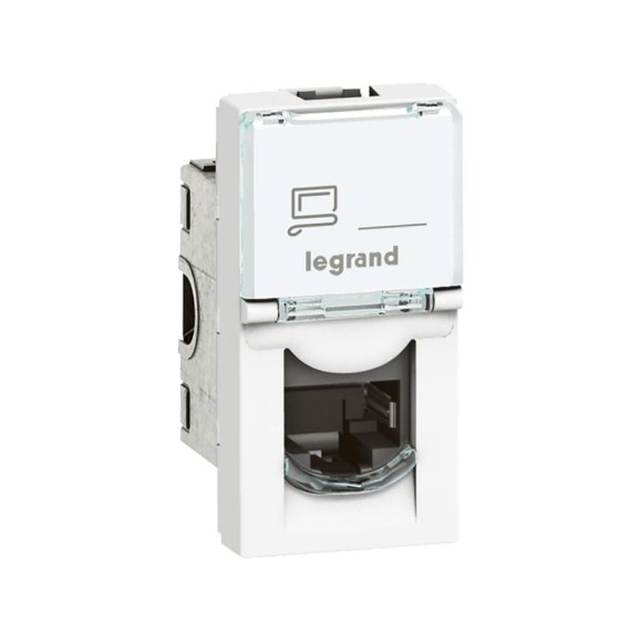 Розетка RJ 45 Legrand программа Mosaic категория 6a, STP, 1 модуль, белый, из антибактериального материала 076584
