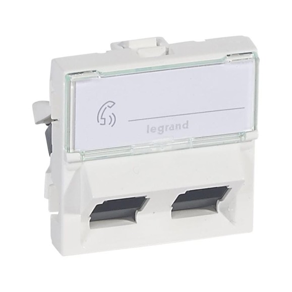 Розетка RJ 45 Legrand программа Mosaic категория 6, UTP, 45, 2 розетки RJ 45, 2 модуля, белый 076504