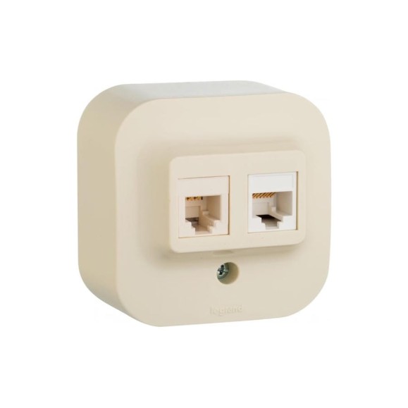 Розетка двойная RJ11+RJ45 Legrand Quteo категория 5e, UTP, IP20, накладной монтаж, слоновая кость 782251