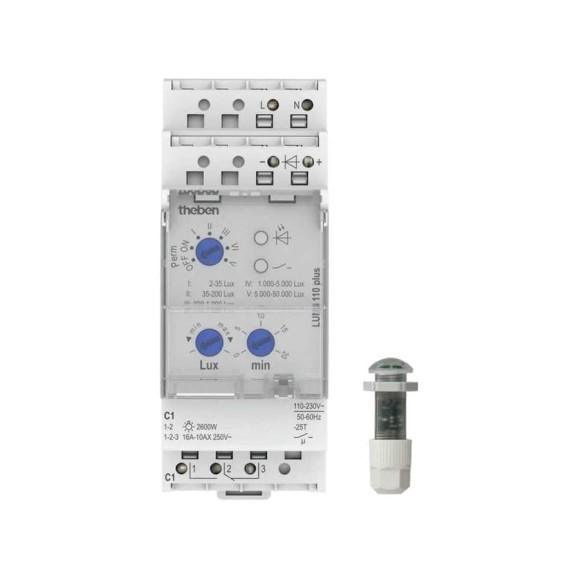 Фотореле Theben LUNA 110 plus EL, 110-230VAC, 16A, 2,6кВт, датчик врезного монтажа IP65 1100900