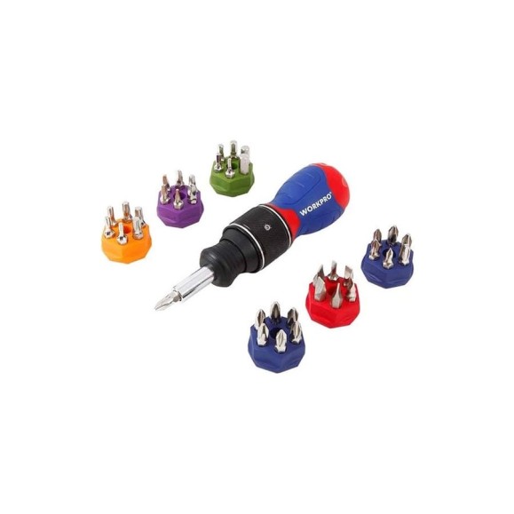 Отвертка WORKPRO 2X DRIVE 38-в-1 короткая с трещоткой WP221050