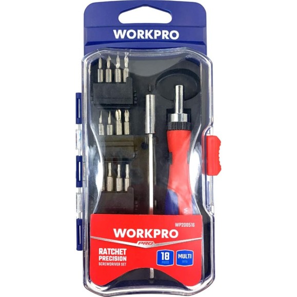 Отвертка трещоточная WORKPRO набор 18 предметов WP200516 Отвертка трещоточная WORKPRO набор 18 предметов WP200516