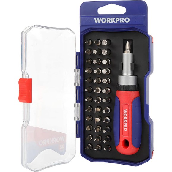 Отвертка трещоточная WORKPRO набор 38 предметов WP200517 Отвертка трещоточная WORKPRO набор 38 предметов WP200517