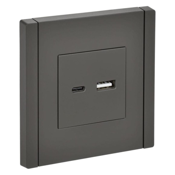 Розетка IEK FORTEPIANO USB A+C 3,1А FP350 серый FP-U22-D31-K03
