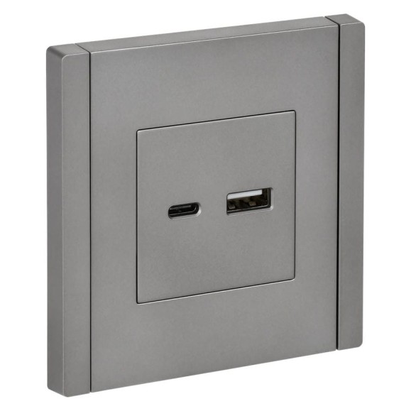Розетка IEK FORTEPIANO USB A+C 18Вт FP551 сталь FP-U22-018-K46 Розетка IEK FORTEPIANO USB A+C 18Вт FP551 сталь FP-U22-018-K46