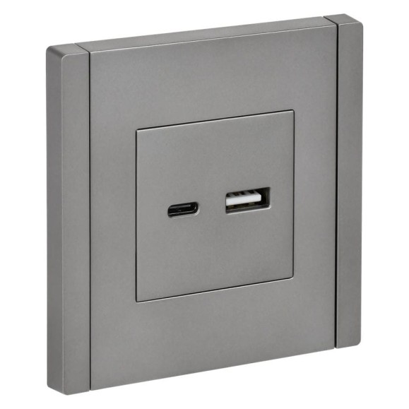 Розетка IEK FORTEPIANO USB A+C 3,1А FP550 сталь FP-U22-D31-K46 Розетка IEK FORTEPIANO USB A+C 3,1А FP550 сталь FP-U22-D31-K46