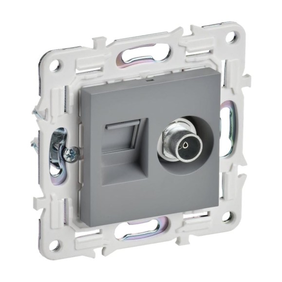 Розетка IEK SKANDY двойная TV+RJ45 кат.5E SK-A14Gr серый SK-AK20-1-K03