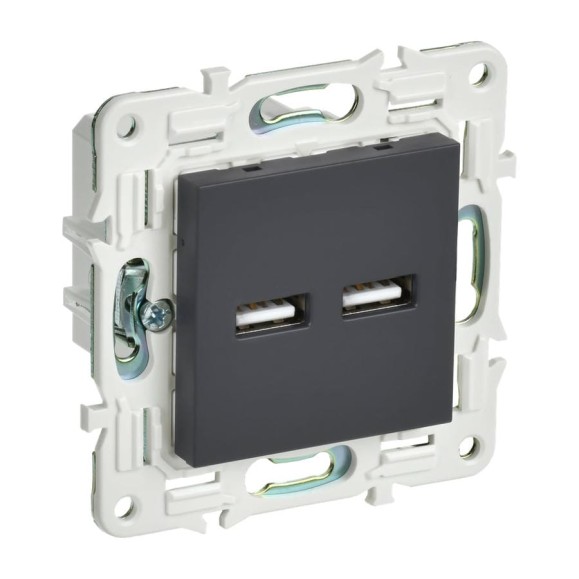 Розетка IEK SKANDY USB A+A 3,1А SK-R15G графит SK-U21-D31-K53