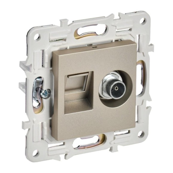 Розетка IEK SKANDY двойная TV+RJ45 кат.5E SK-A14Sh шампань SK-AK20-1-K37
