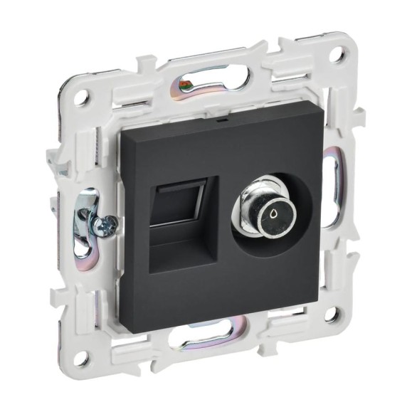 Розетка IEK SKANDY двойная TV+RJ45 кат.5E SK-A14G графит SK-AK20-1-K53